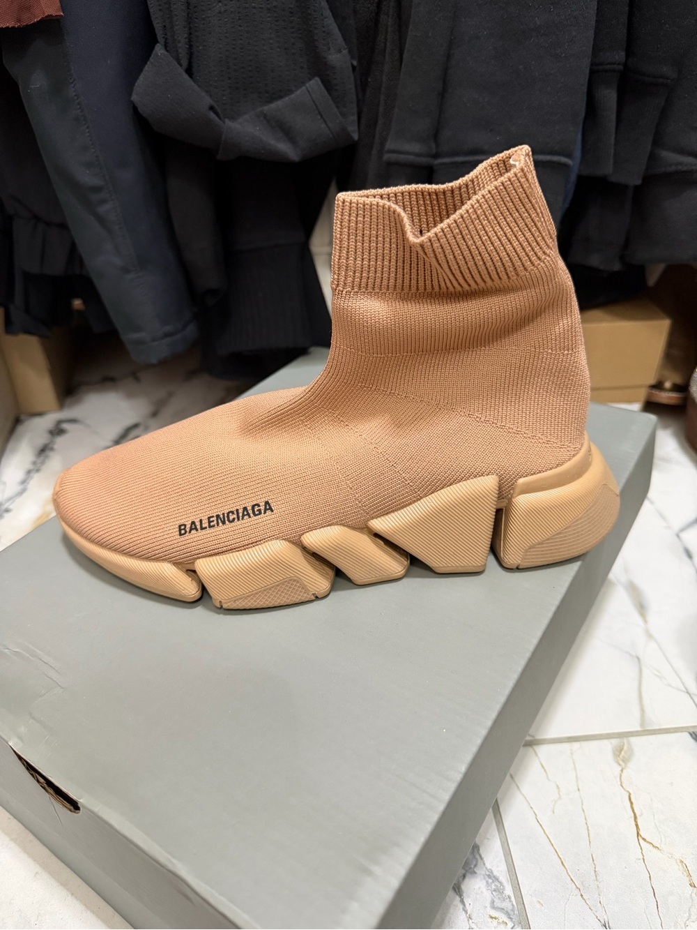 Balenciaga Women’s Sock Sneaker in Tan